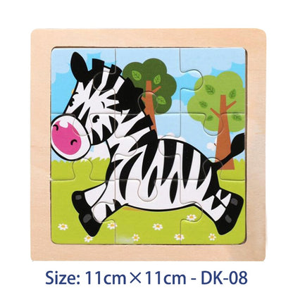 11CM Colorful Wood 3D Puzzles Cartoon Animals Kids Educational Toy Games