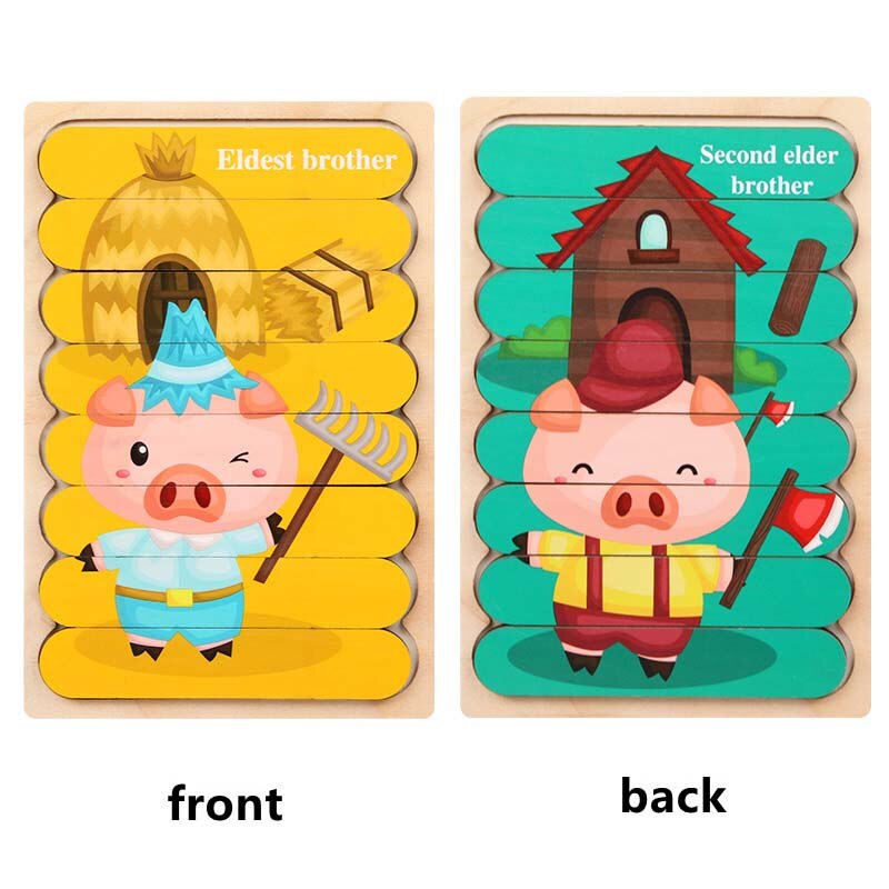 Kids Wooden Two-sided Strip 3D Puzzles