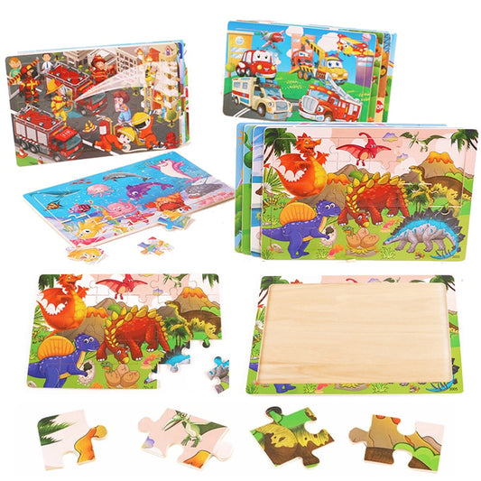 30 Pieces Wooden 3d Puzzles Cartoon Animal