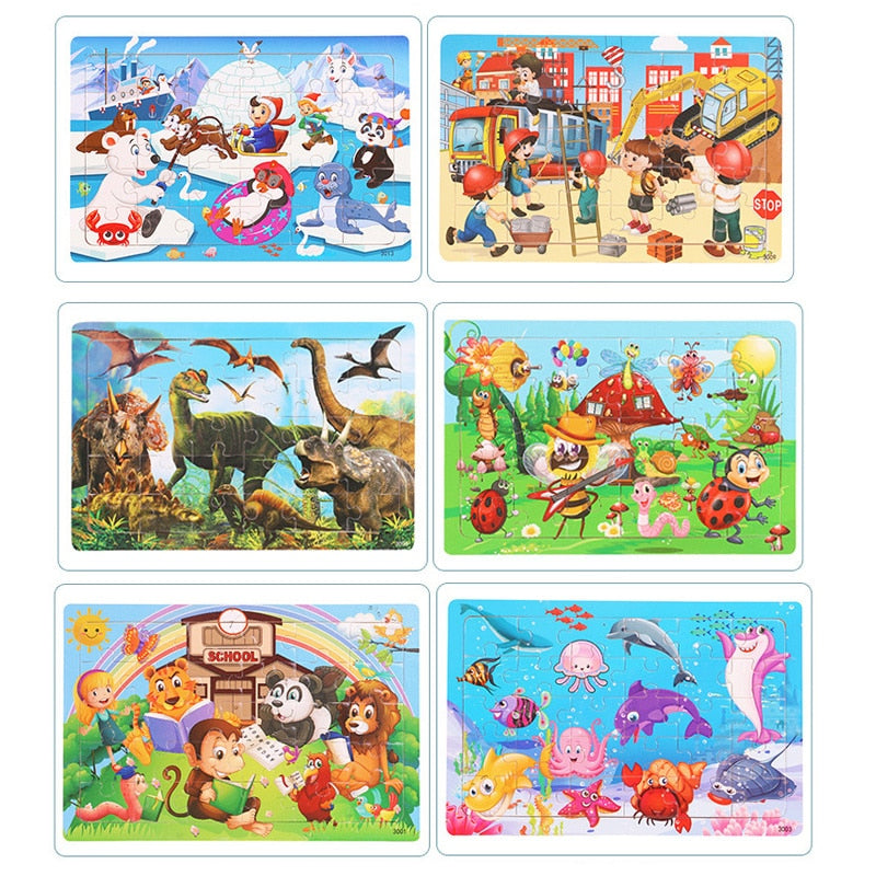 30 Pieces Wooden 3d Puzzles Cartoon Animal