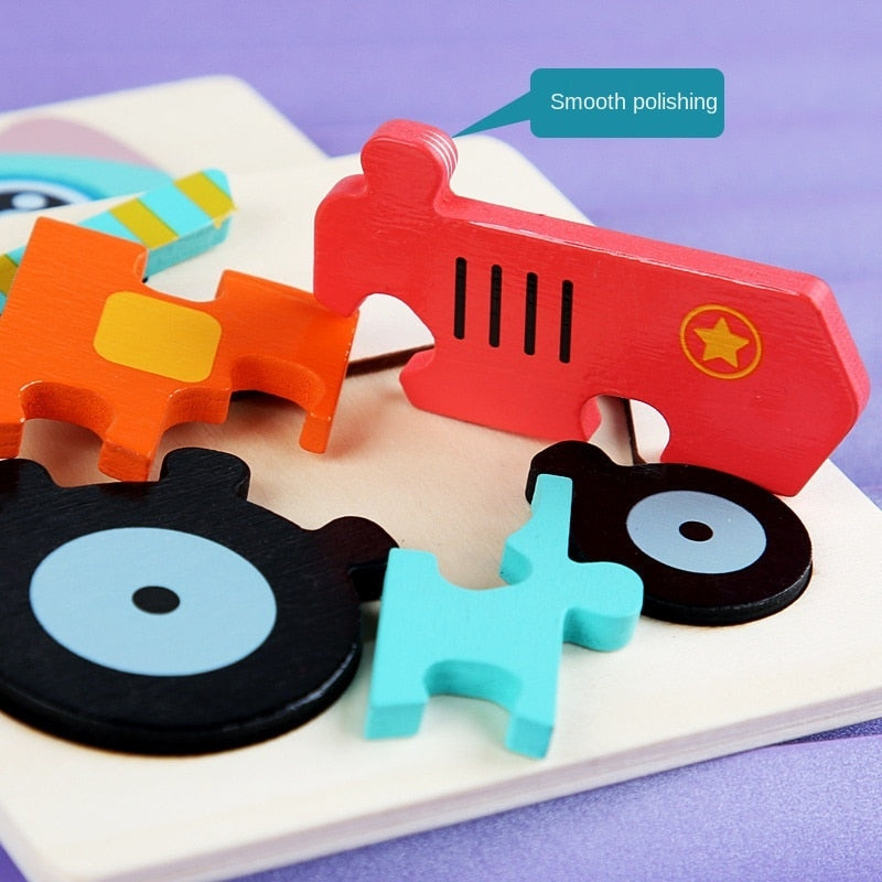 11CM Colorful Wood 3D Puzzles Cartoon Animals Kids Educational Toy Games