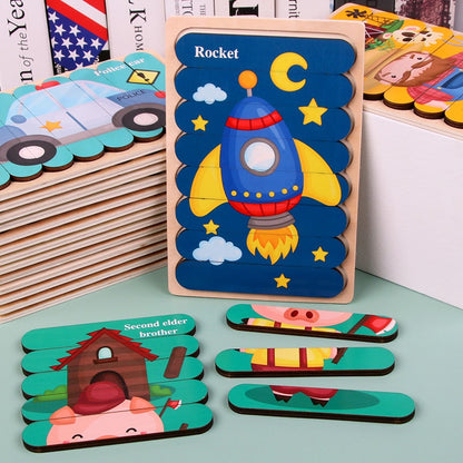 Kids Wooden Two-sided Strip 3D Puzzles