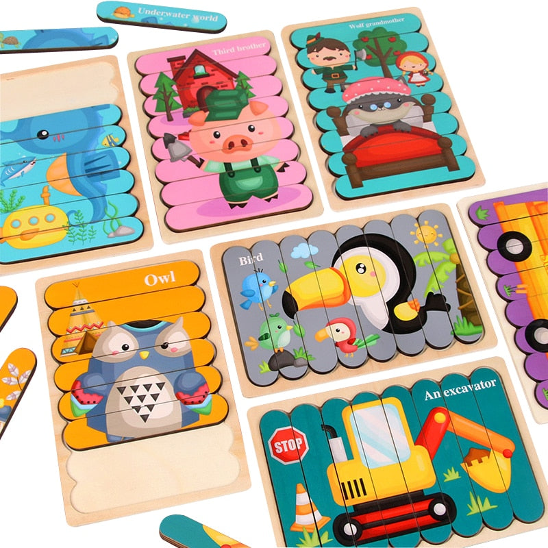 Kids Wooden Two-sided Strip 3D Puzzles