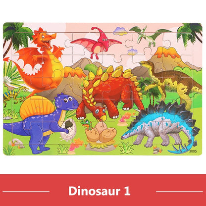 30 Pieces Wooden 3d Puzzles Cartoon Animal