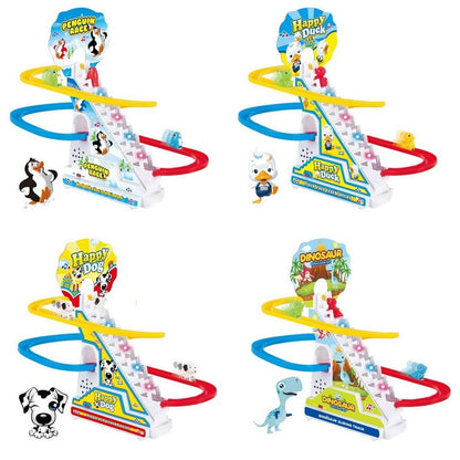 Climbing Stairs Track Toys Cartoon Penguin Dinosaur