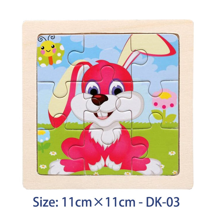 11CM Colorful Wood 3D Puzzles Cartoon Animals Kids Educational Toy Games