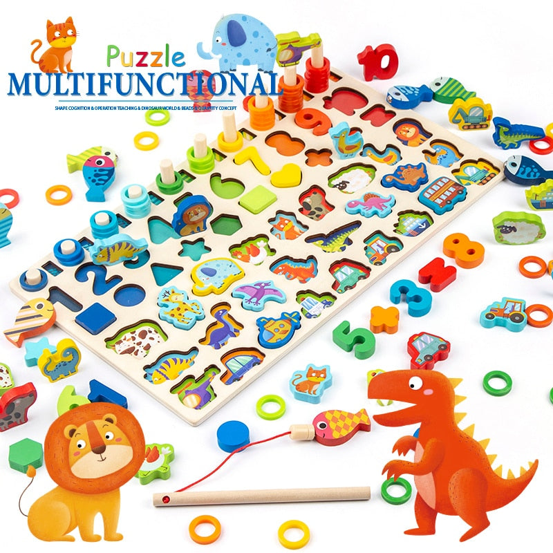 Wooden Montessori Toys Fruit Digital Alphabet