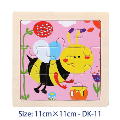 11CM Colorful Wood 3D Puzzles Cartoon Animals Kids Educational Toy Games