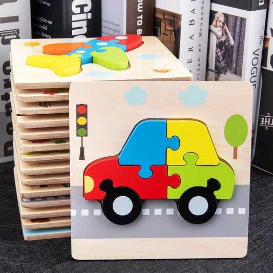 Baby Wooden Toys 3D Puzzle Cartoon Animal Intelligence