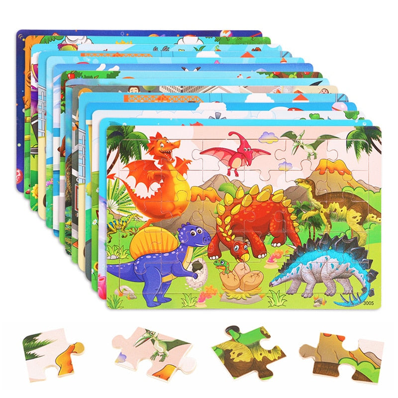 30 Pieces Wooden 3d Puzzles Cartoon Animal