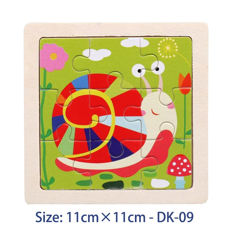 11CM Colorful Wood 3D Puzzles Cartoon Animals Kids Educational Toy Games