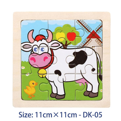 11CM Colorful Wood 3D Puzzles Cartoon Animals Kids Educational Toy Games