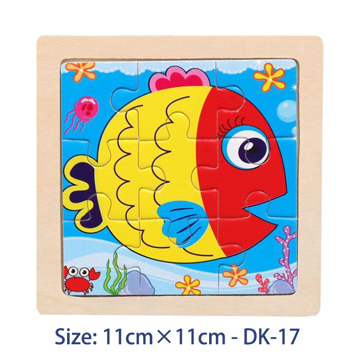 11CM Colorful Wood 3D Puzzles Cartoon Animals Kids Educational Toy Games