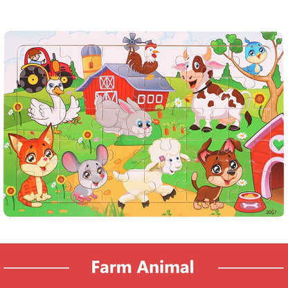 30 Pieces Wooden 3d Puzzles Cartoon Animal