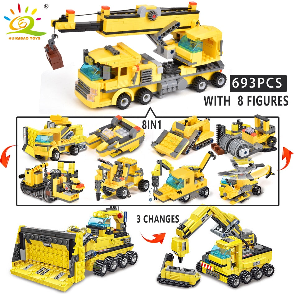 Engineering Truck Building Blocks Crane Bulldozer Car