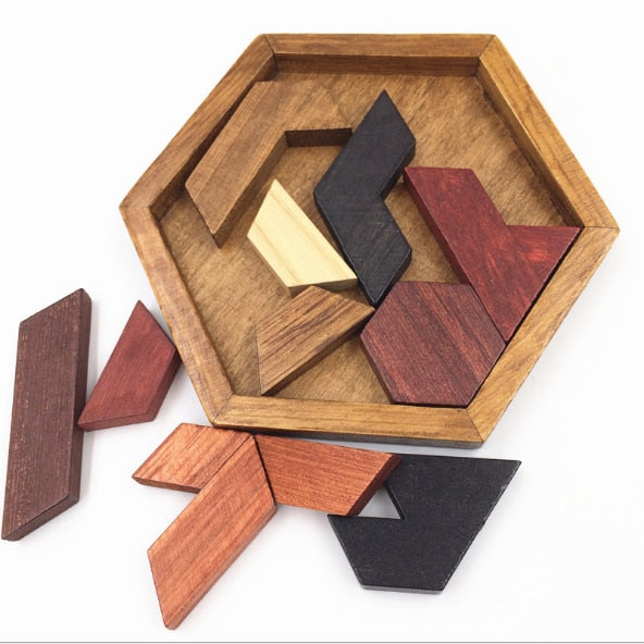 Colorful Hexagonal Wooden Geometric Shape Jigsaw Puzzles Board Montessori toys Educational Toys