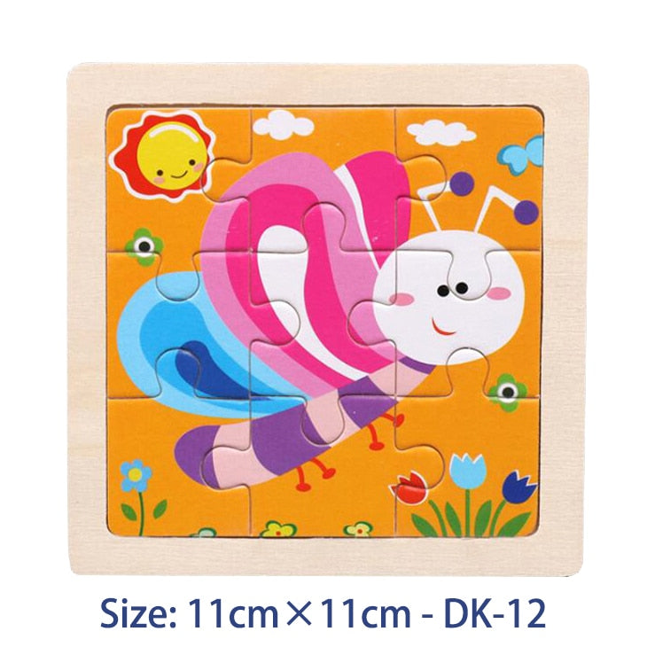 11CM Colorful Wood 3D Puzzles Cartoon Animals Kids Educational Toy Games