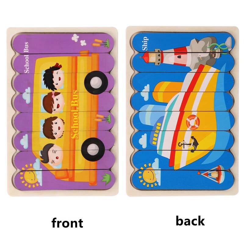 Kids Wooden Two-sided Strip 3D Puzzles