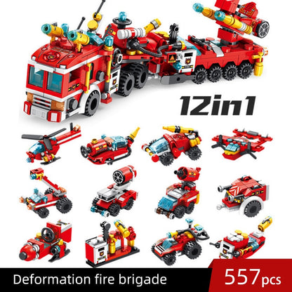 City Fire Station Model Building Blocks Car Helicopter