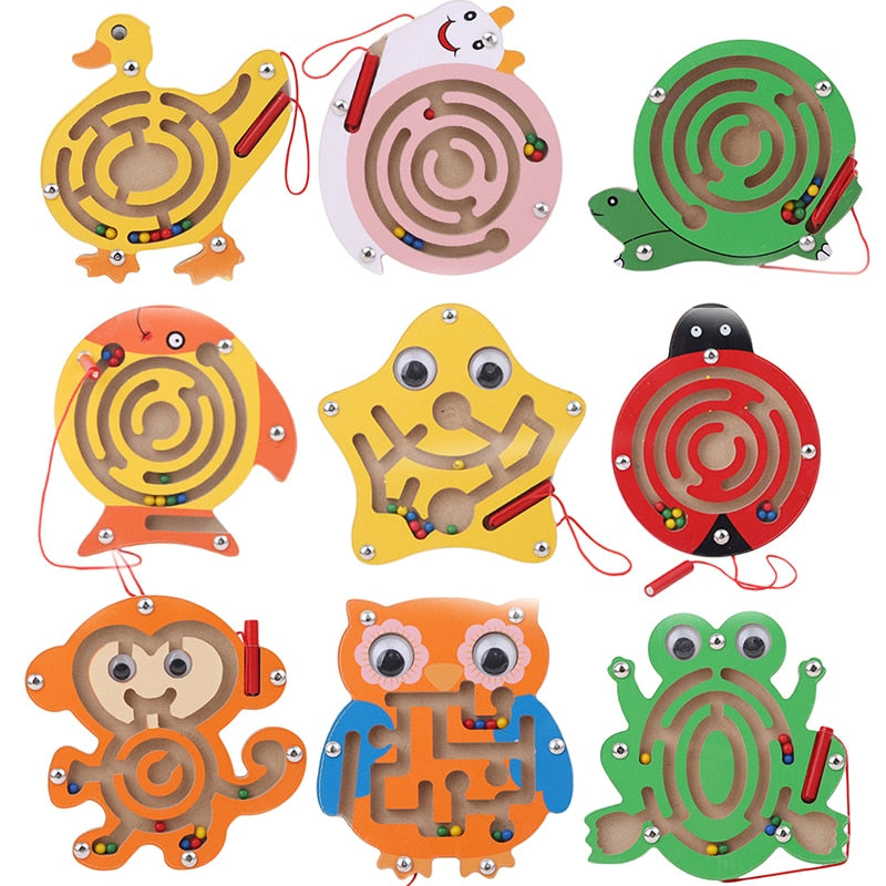 Children Magnetic Maze Toy Kids Wooden Puzzle