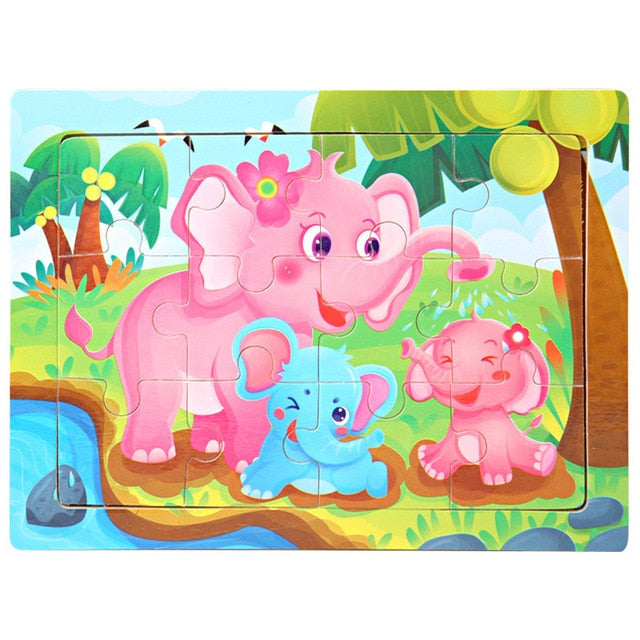 30 Pieces Wooden 3d Puzzles Cartoon Animal