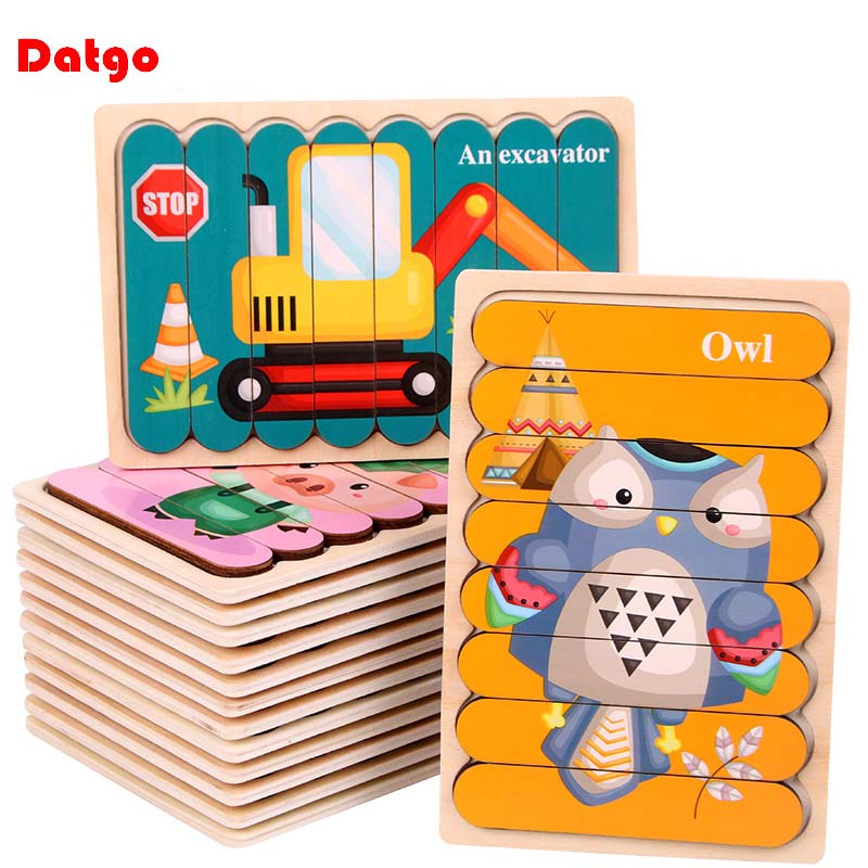 Kids Wooden Two-sided Strip 3D Puzzles