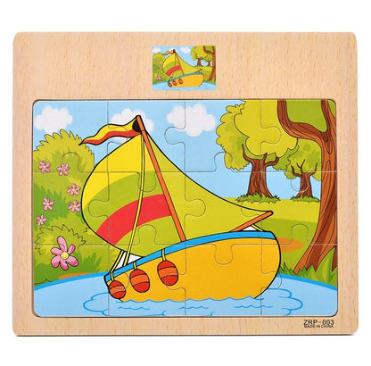 Wooden Kids Baby Wood Cartoon Vehicle Animals