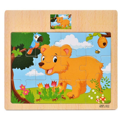 Wooden Kids Baby Wood Cartoon Vehicle Animals