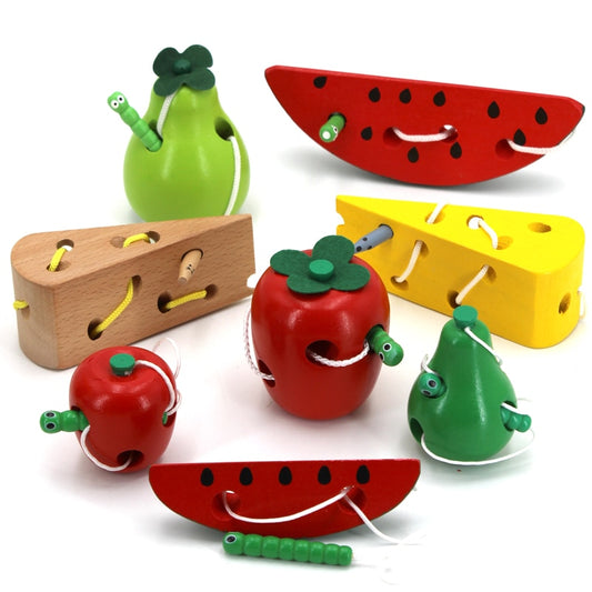 Kids Montessori Toy Worm Eat Fruit Wooden Puzzle