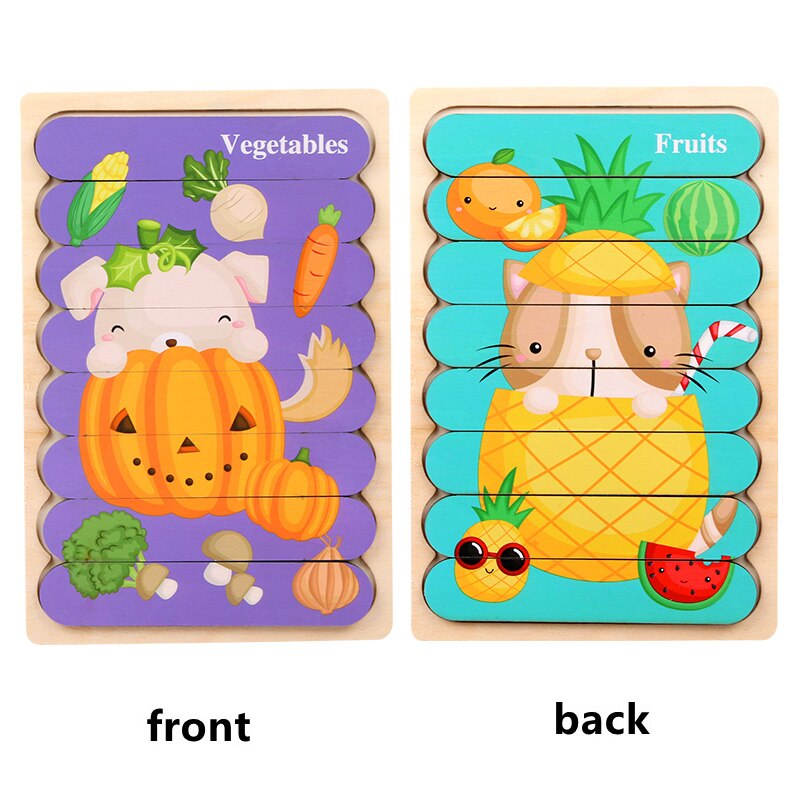 Kids Wooden Two-sided Strip 3D Puzzles