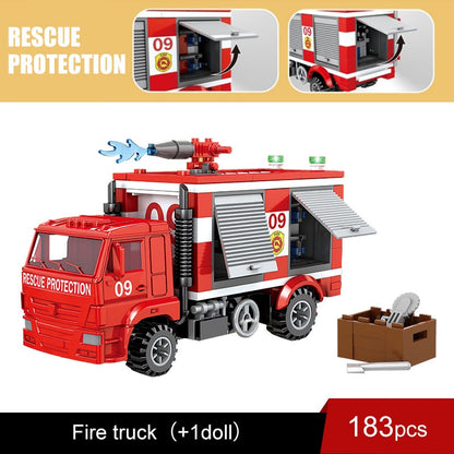 City Fire Station Model Building Blocks Car Helicopter