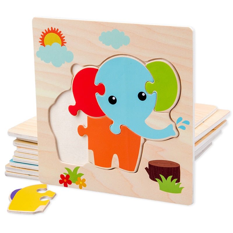 Baby Wooden Toys 3D Puzzle Cartoon Animal Intelligence