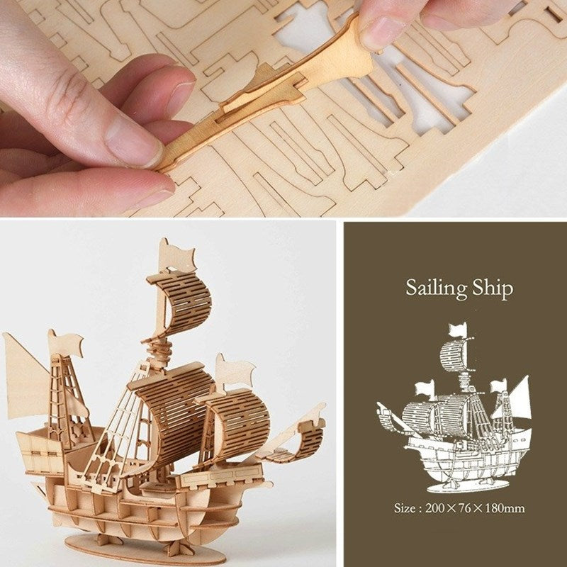 DIY Sailing Ship Train Airplane Toys 3D