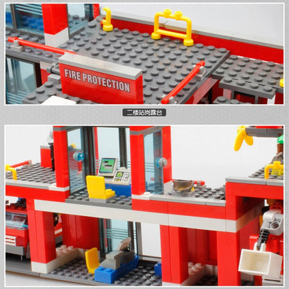 City Fire Station Model Building Blocks Car Helicopter