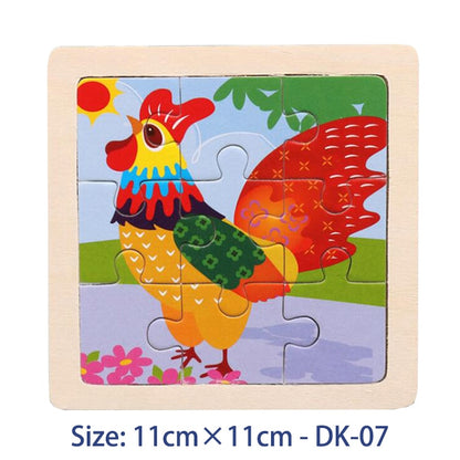 11CM Colorful Wood 3D Puzzles Cartoon Animals Kids Educational Toy Games