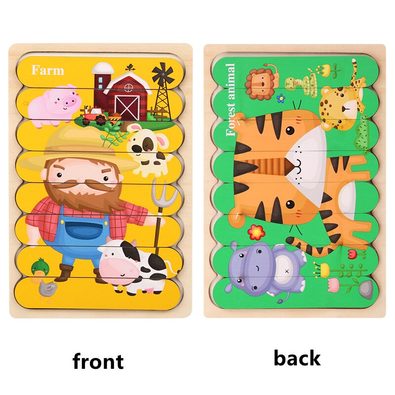 Kids Wooden Two-sided Strip 3D Puzzles