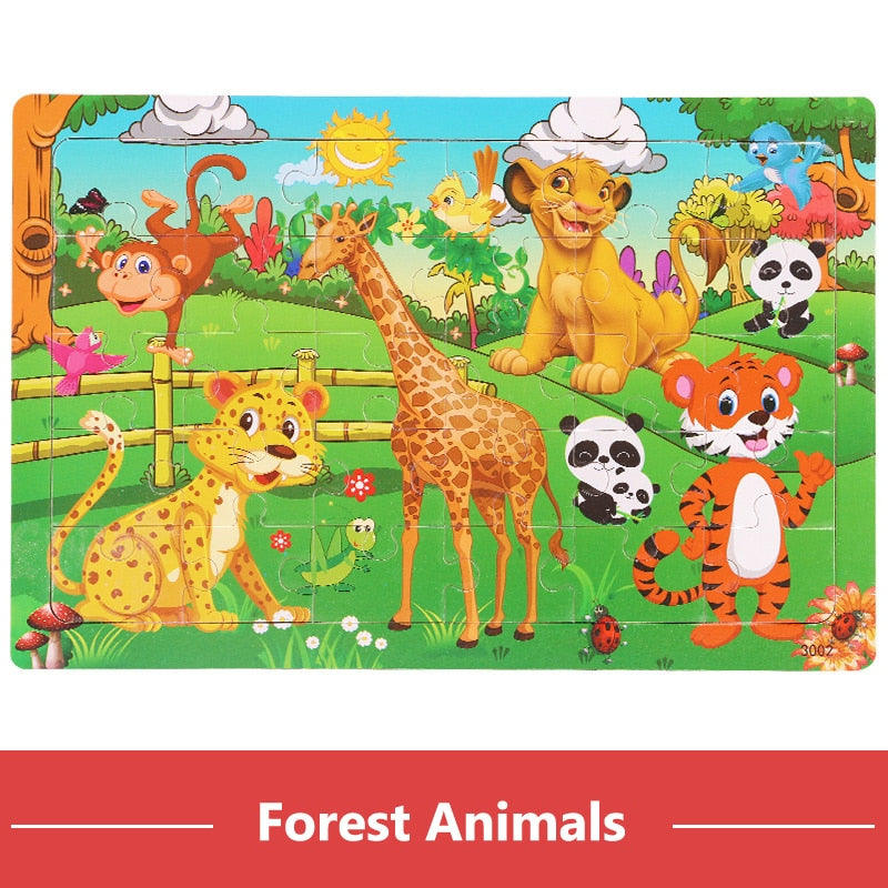 30 Pieces Wooden 3d Puzzles Cartoon Animal