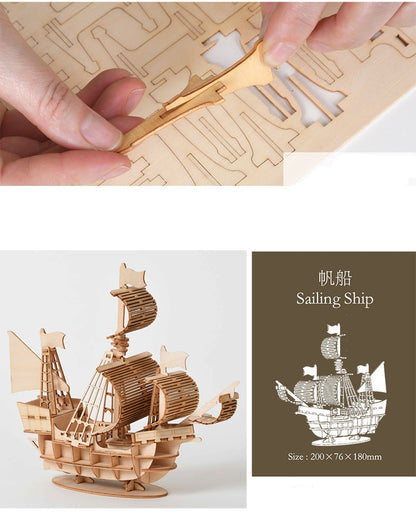 Laser Cutting 3D Wooden Puzzle Sailing Ship