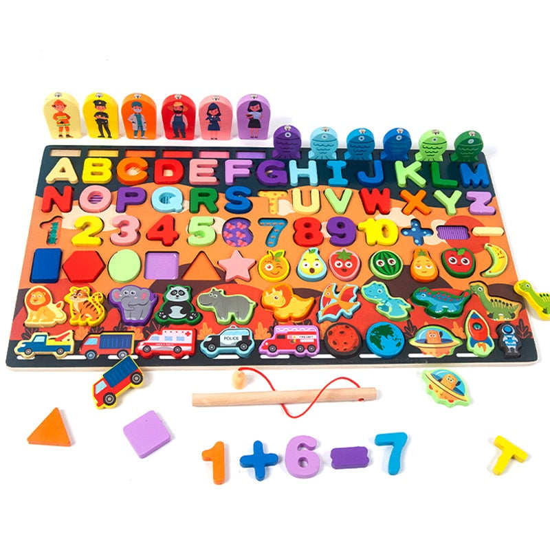 Wooden Montessori Toys Fruit Digital Alphabet