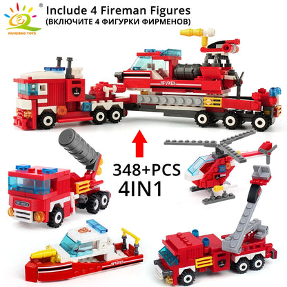 Fire Fighting 4in1 Trucks Car Helicopter Boat Building