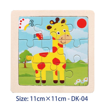 11CM Colorful Wood 3D Puzzles Cartoon Animals Kids Educational Toy Games