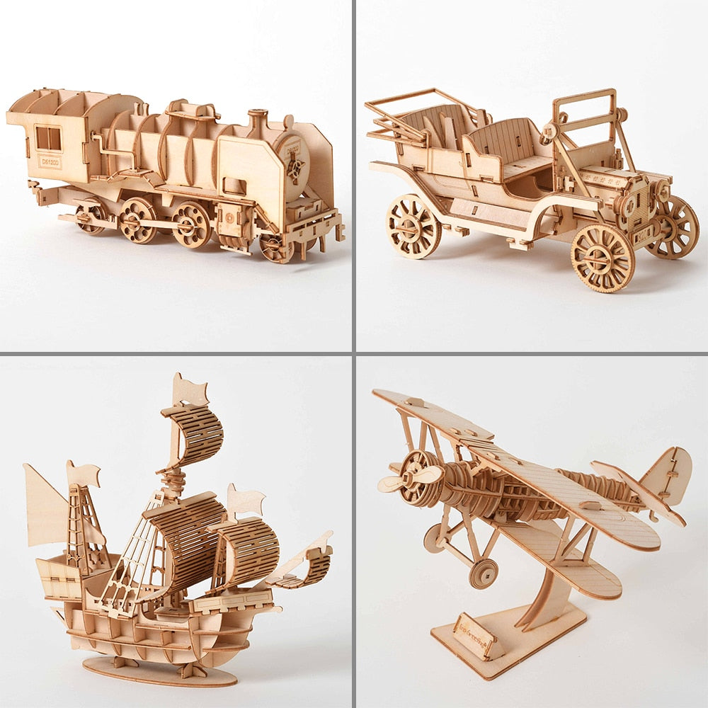 DIY Sailing Ship Train Airplane Toys 3D