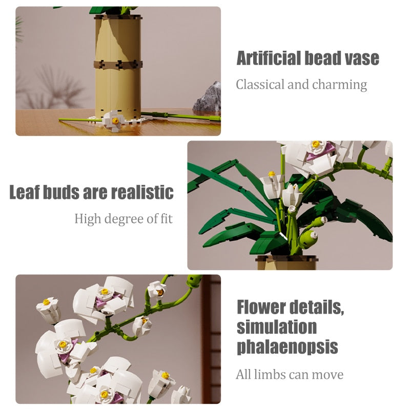 Moc Bouquet Orchid Flowers Building Blocks