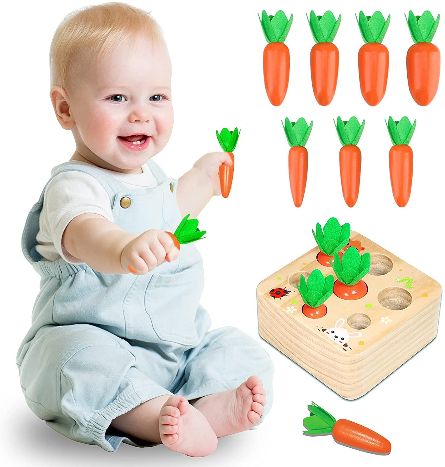 Montessori Toys for  Baby Pull Carrot Set Wooden Toy