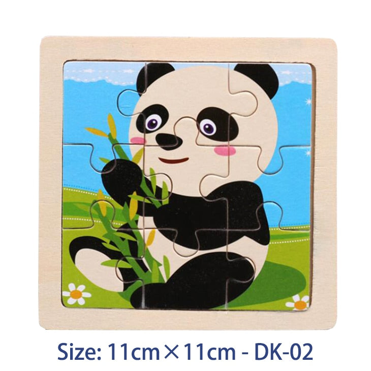 11CM Colorful Wood 3D Puzzles Cartoon Animals Kids Educational Toy Games