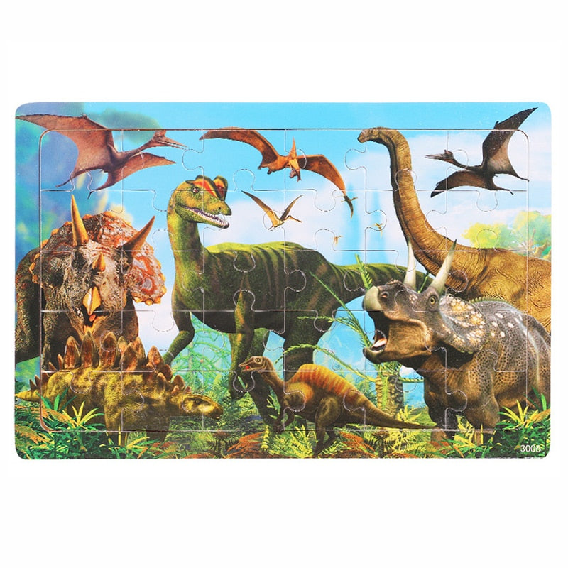 Animals Dinosaur Puzzle Wooden Preschool Kids Baby