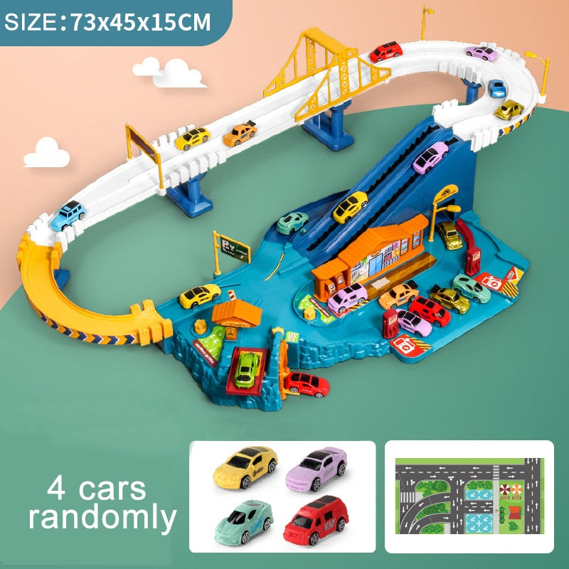 Electric Rail Car Dinosaur Building Parking Lot Adventure