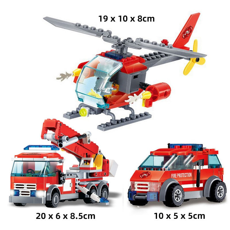 City Fire Station Model Building Blocks Car Helicopter