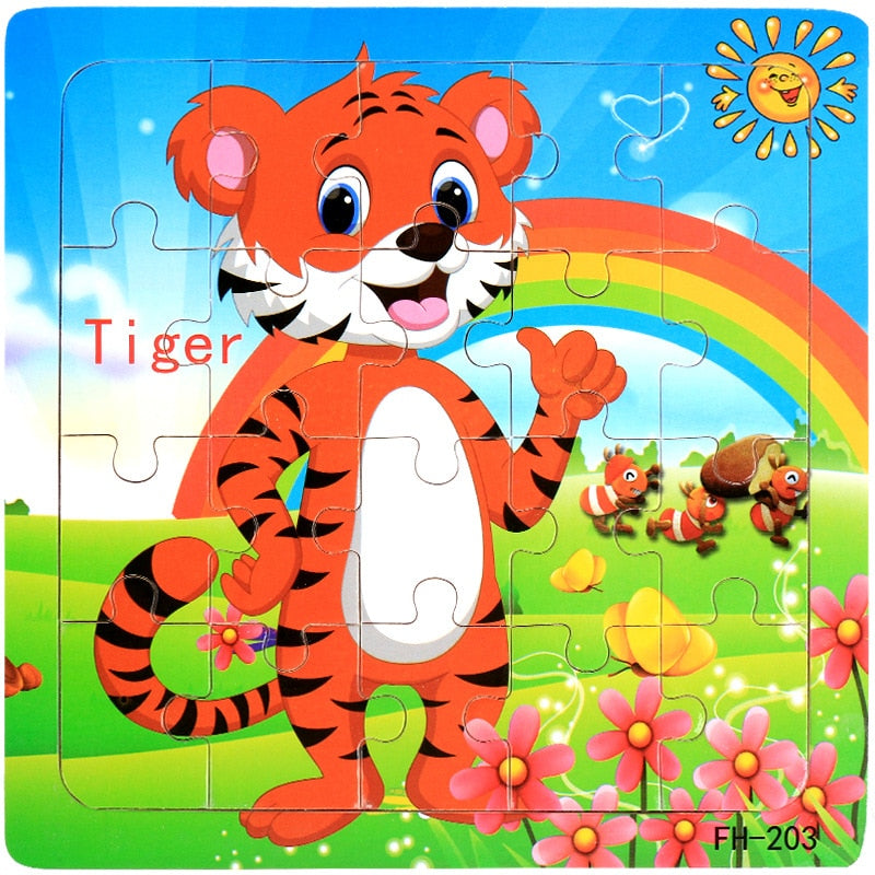 Wooden Jigsaw Puzzle Kids Toy Cartoon Dinosaur