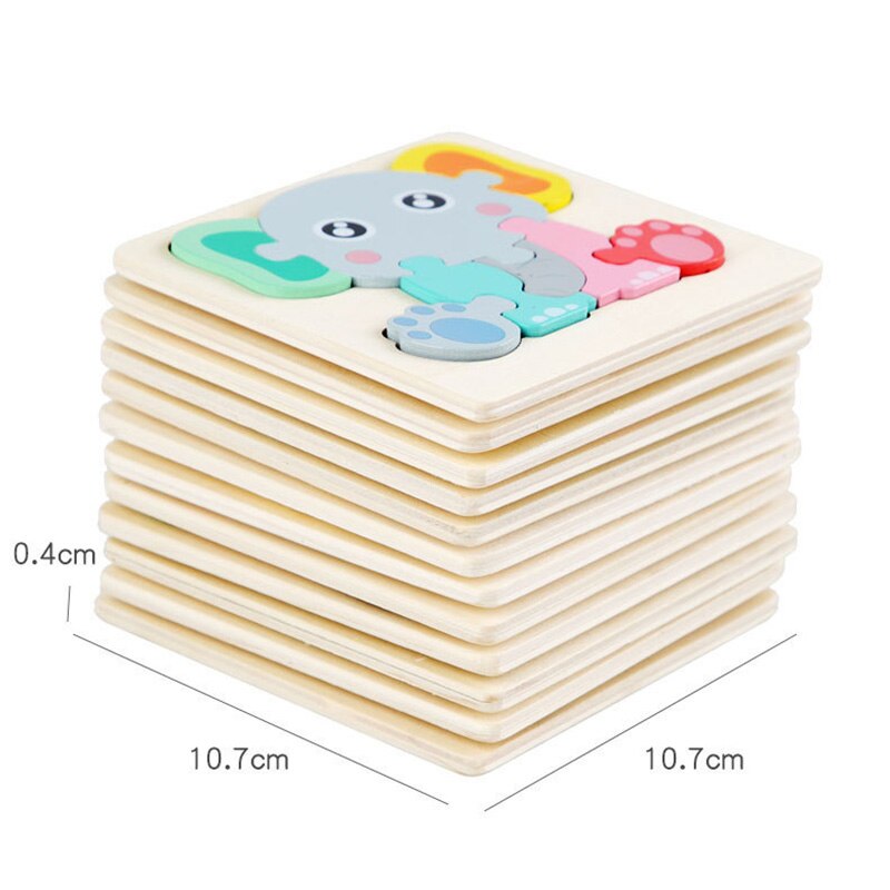 11CM Colorful Wood 3D Puzzles Cartoon Animals Kids Educational Toy Games